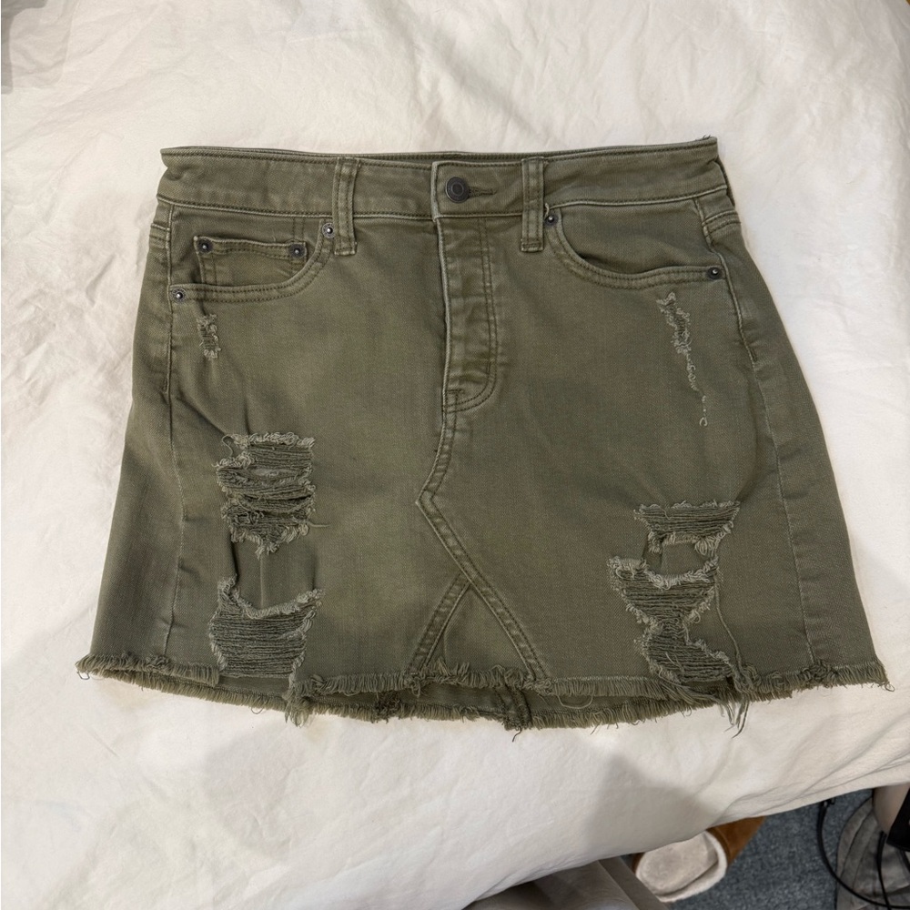 American Eagle Outfitters Olive Distressed Mini Skirt